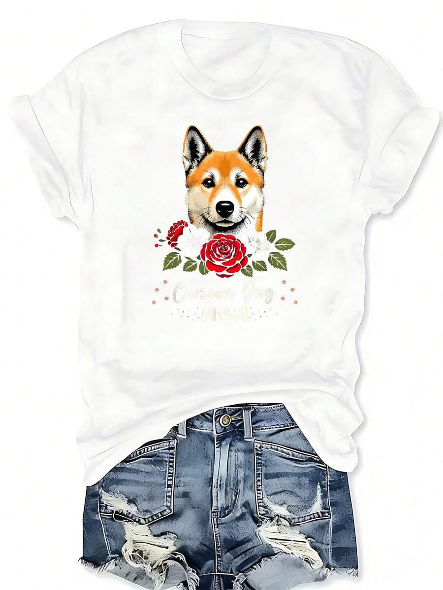 Printed Floral Shirt - Canaan Dog Rose Floral Graphic Print