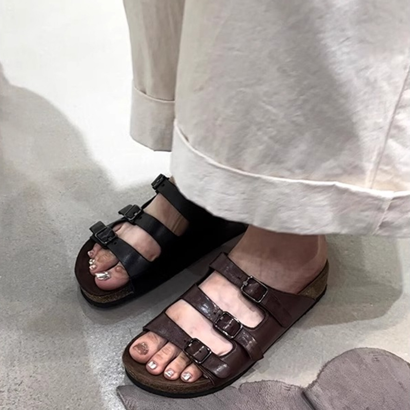 Vintage Style Women Fashion - Women's Vintage Triple Buckle Strap Slides