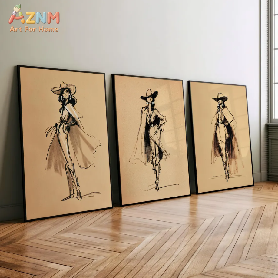 AZNM Vintage Cowgirl Sketch Ca - Vintage Fashion Sketches recension och pris