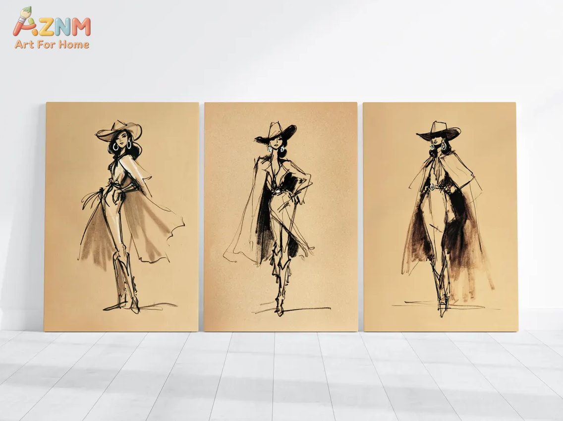 AZNM Vintage Cowgirl Sketch Ca - Vintage Fashion Sketches recension och pris