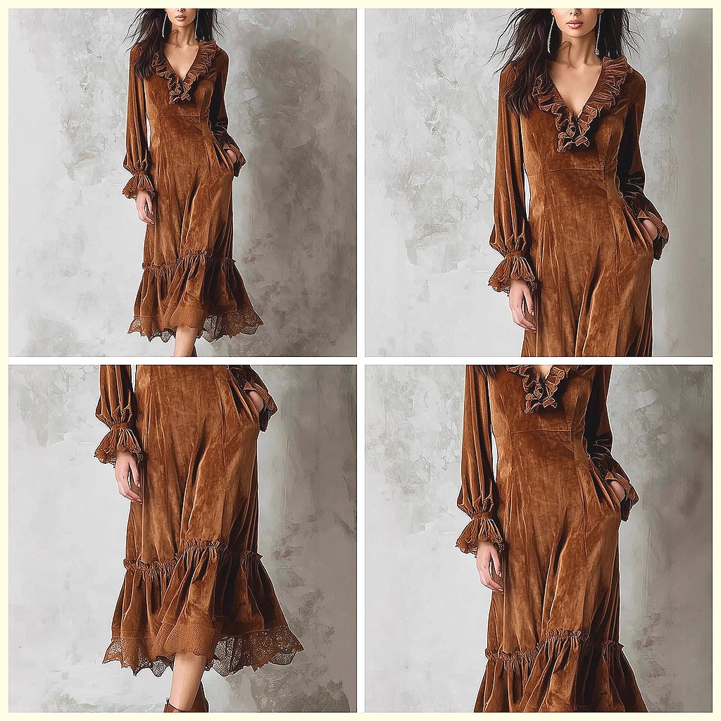 Vintage Velvet Maxi Dress V-Ne - Vintage Y2K recension och pris