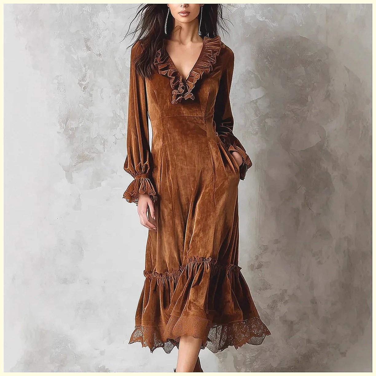 Vintage Velvet Maxi Dress V-Ne - Vintage Y2K recension och pris