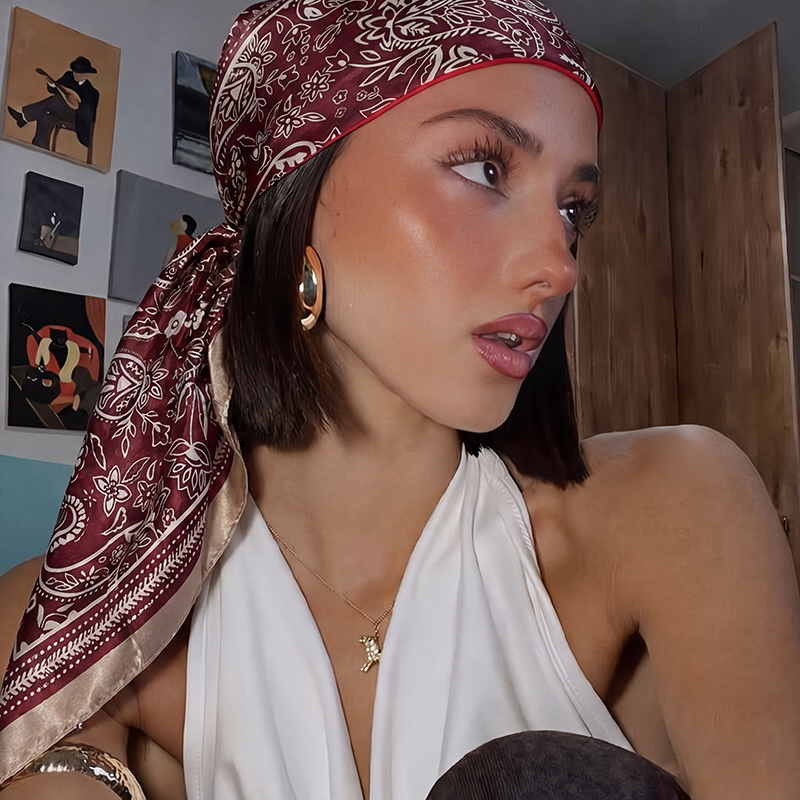 Vintage Satin Square Scarf Wom - Vintage Fashion Hijab recension och pris