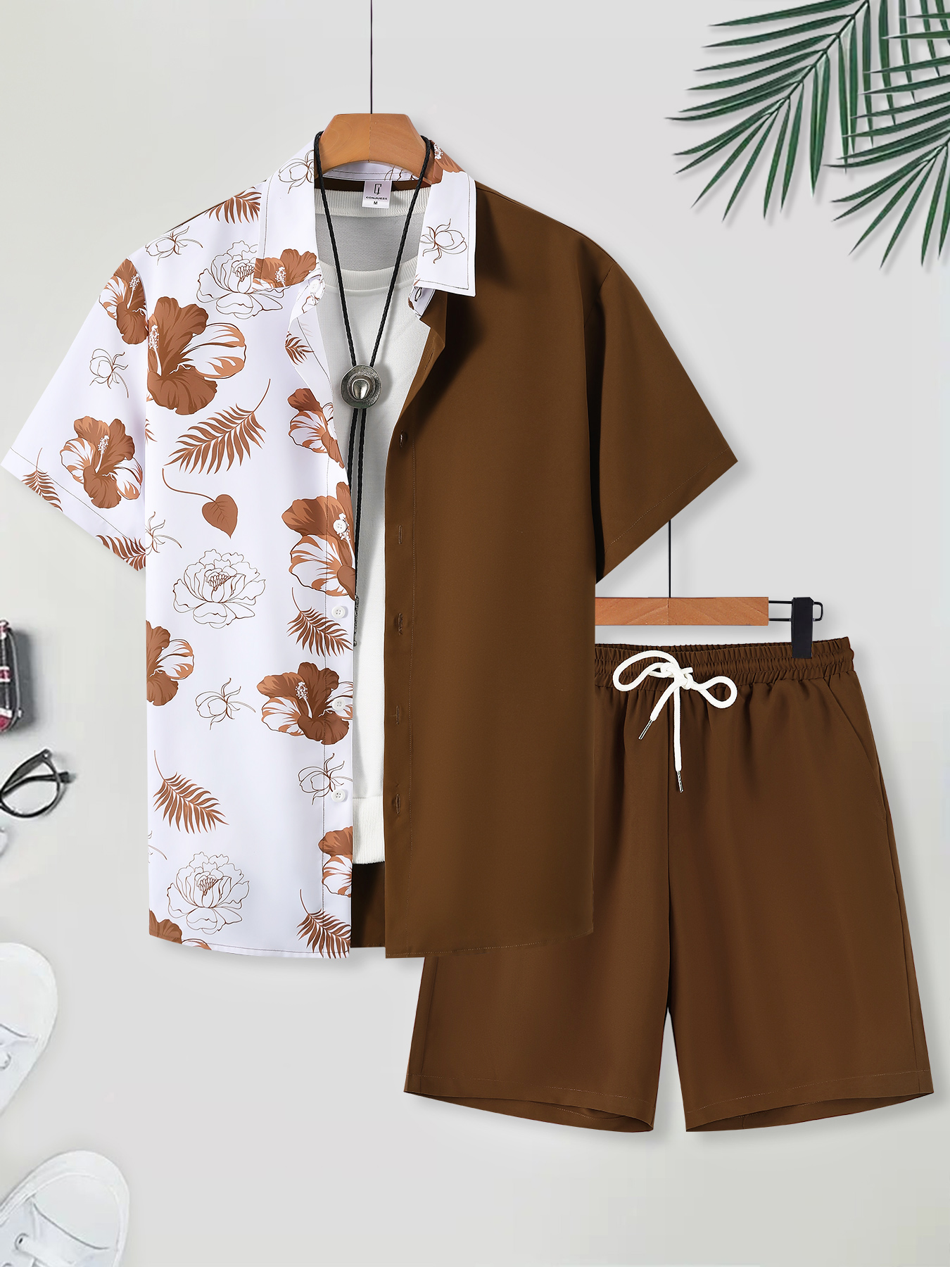 Men's Brown & White Color Bloc - Printed Floral Shirt recension och pris