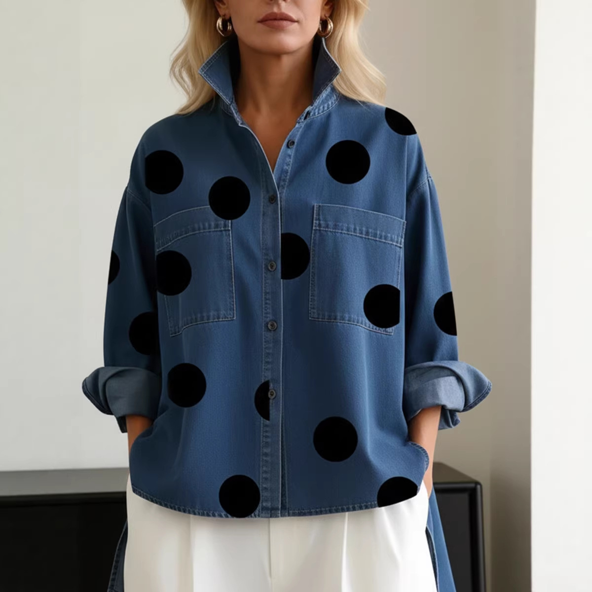 Printed Faux Denim Shirt Stand - Printed Floral Shirt recension och pris