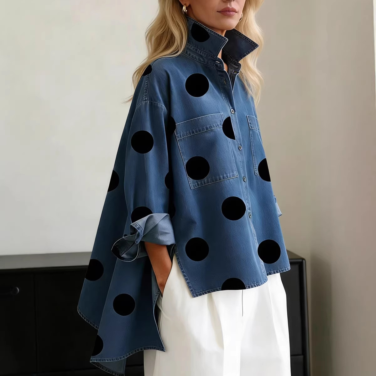 Printed Faux Denim Shirt Stand - Printed Floral Shirt recension och pris