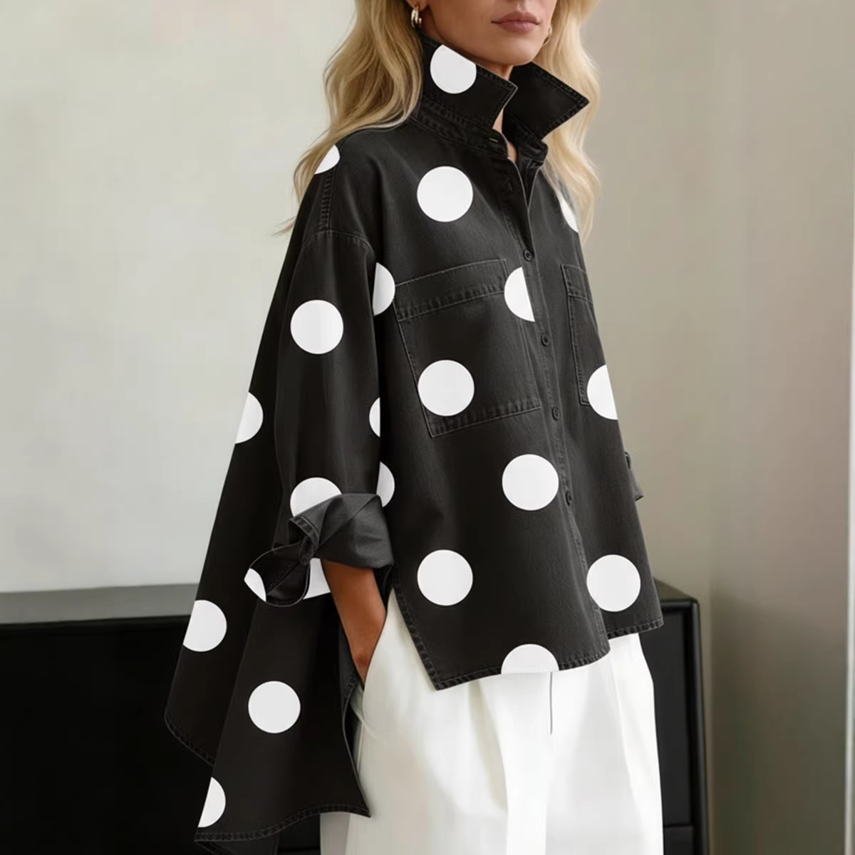 Printed Faux Denim Shirt Stand - Printed Floral Shirt recension och pris