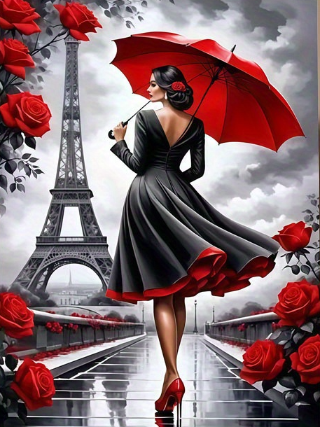 Paris Eiffel Tower Lady With R - Vintage Fashion Sketches recension och pris
